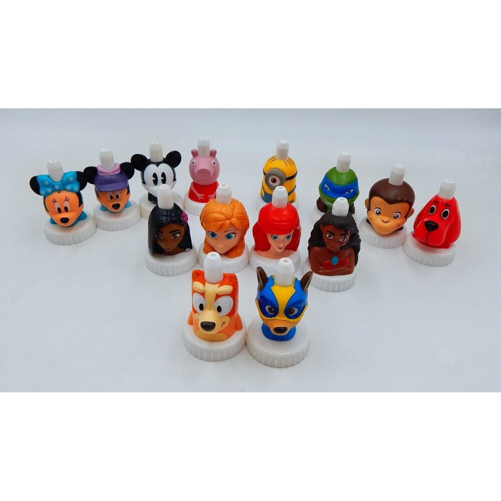 Good 2 Grow Juice Toppers Lot Of 14 Disney Princesses TMNT Paw Patrol Clifford